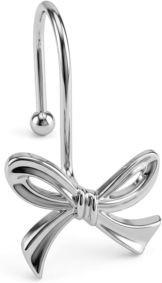12 Silver Chrome Bow-Style Shower Curtain Rings