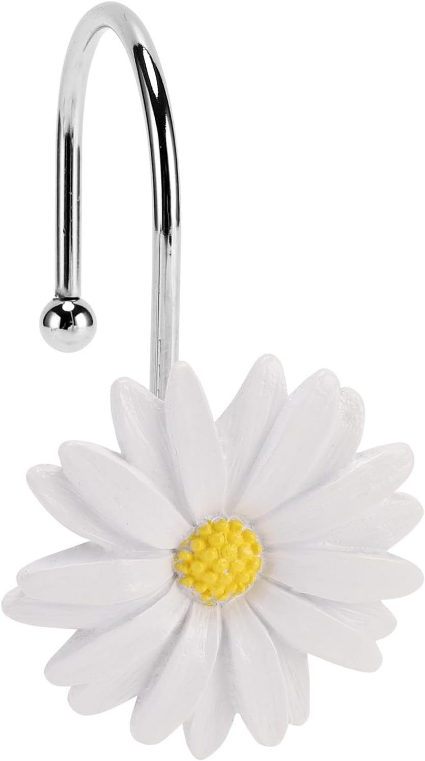 12 White Rust-Resistant Floral Shower Curtain Hooks - Image 2