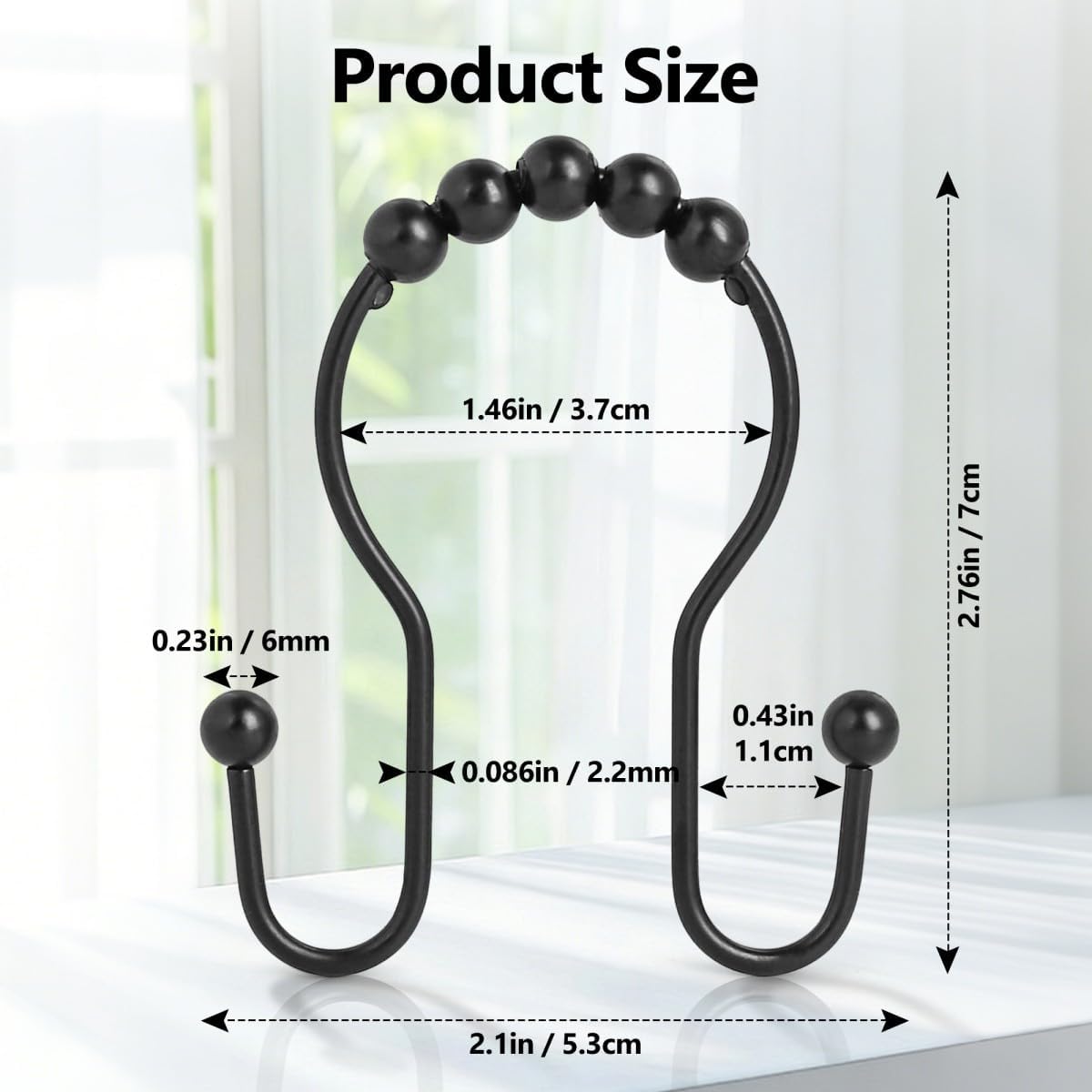 12 Black Sturdy Metal Shower Curtain Rings - Image 2
