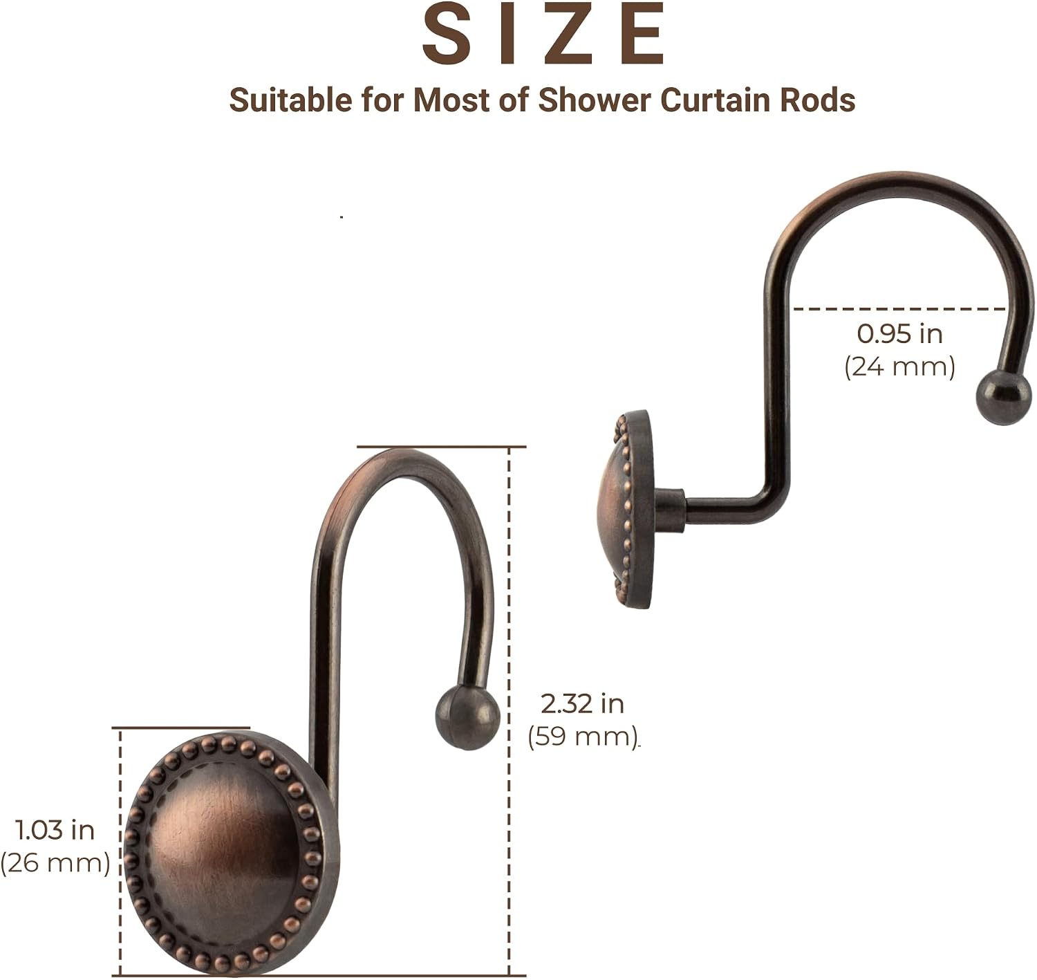 12 Bronze Rust-Resistant Ornamental Shower Curtain Rings - Image 2