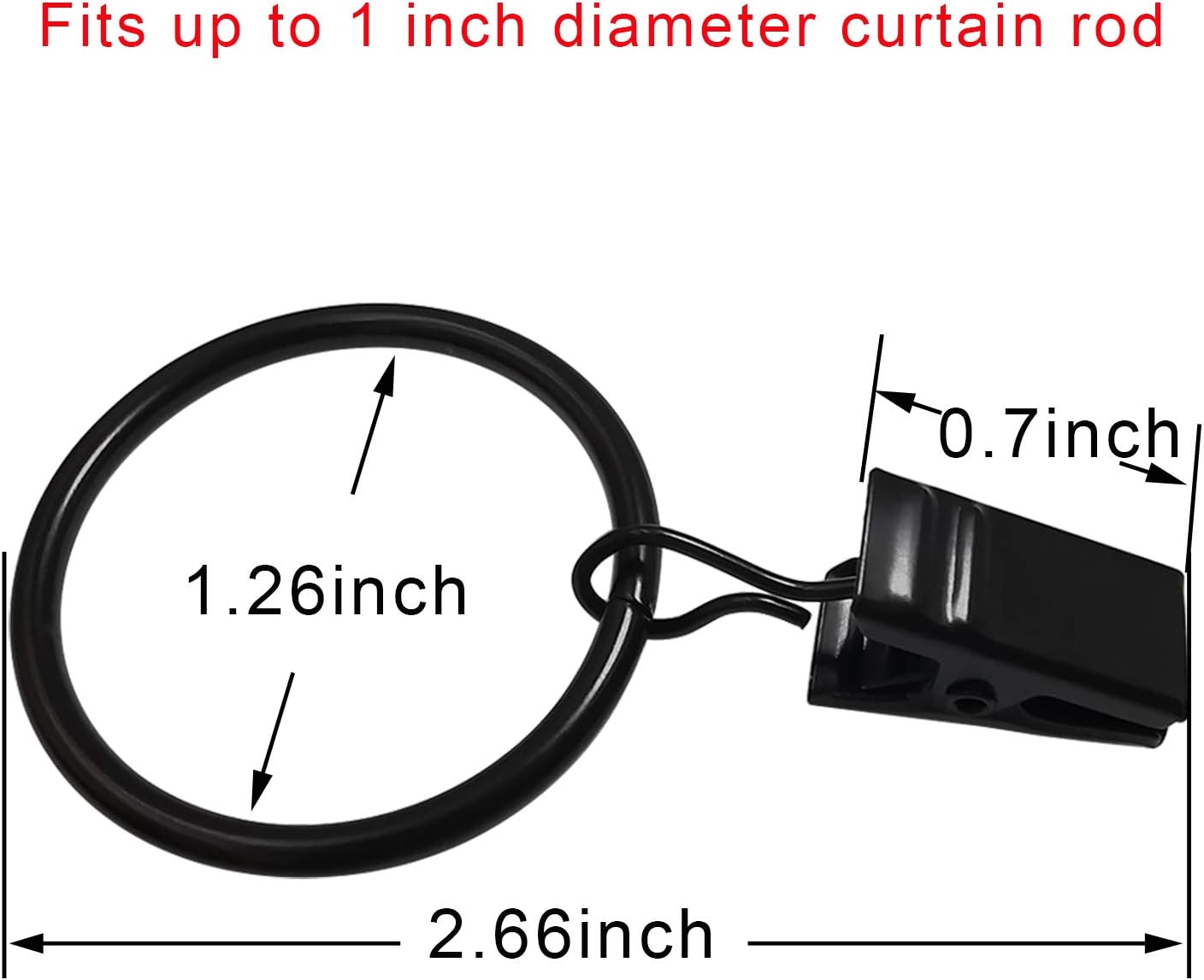 40 Black Metal Curtain Rings with Clips - Image 2