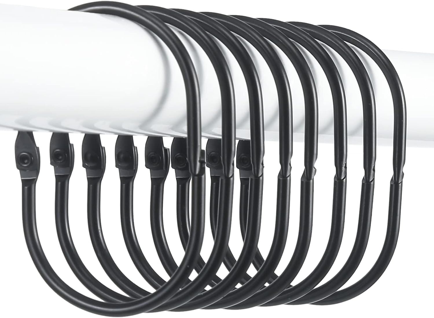 Black Metal Oval Snap Shower Curtain Rings - Image 2