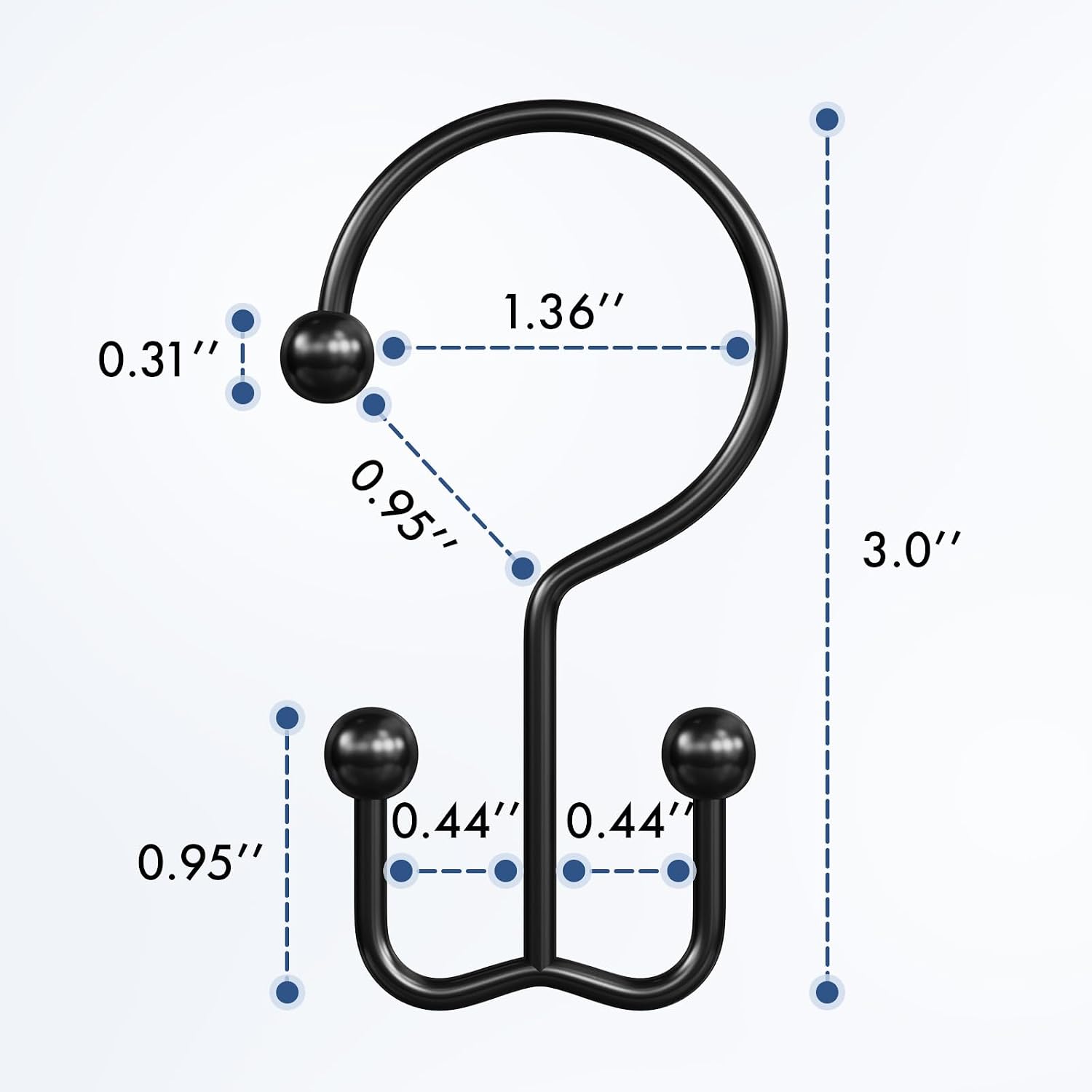 12 Matt Black Double-Hook Shower Curtain Rings - Image 2