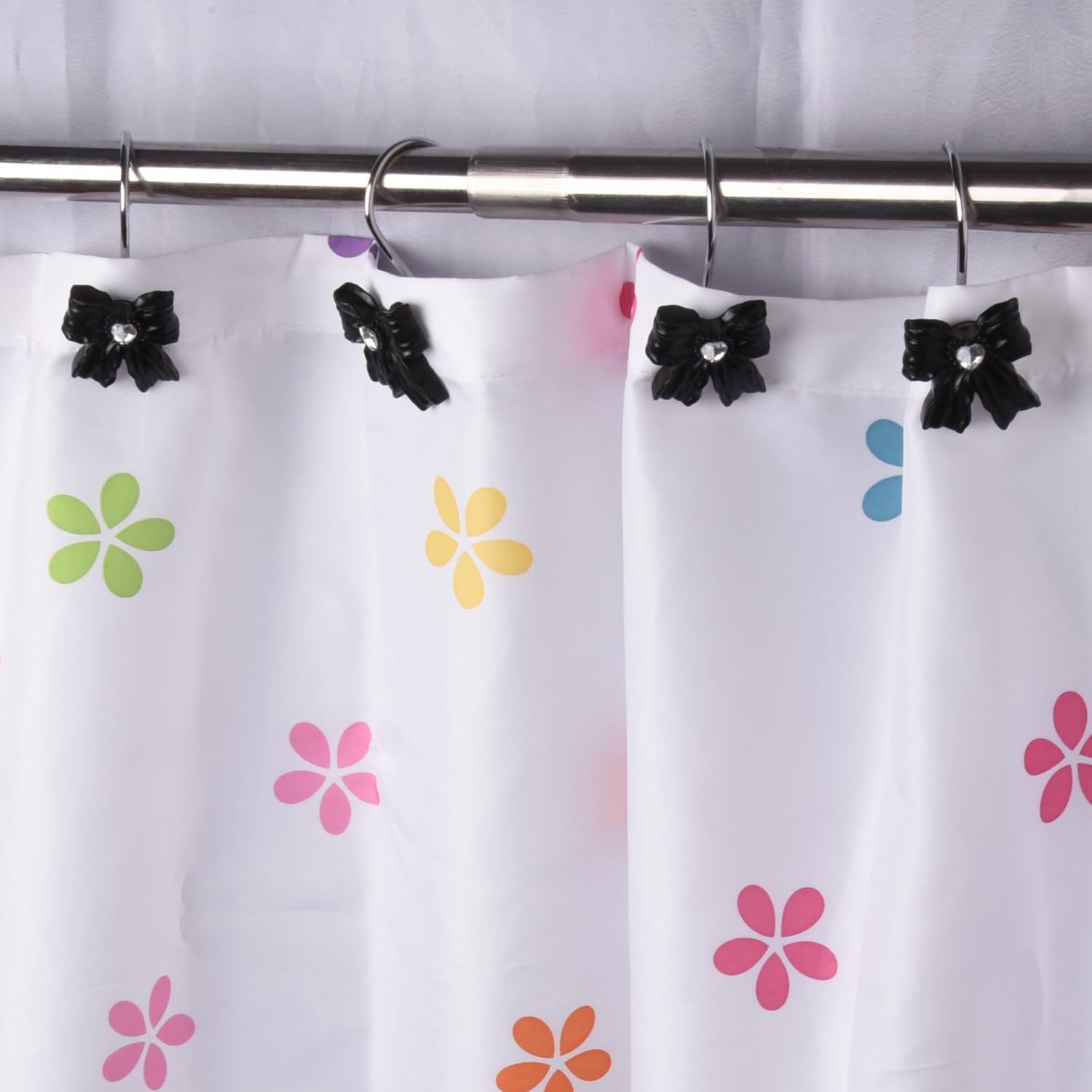 12 Black Bow Resin Shower Curtain Hook Rings - Image 2