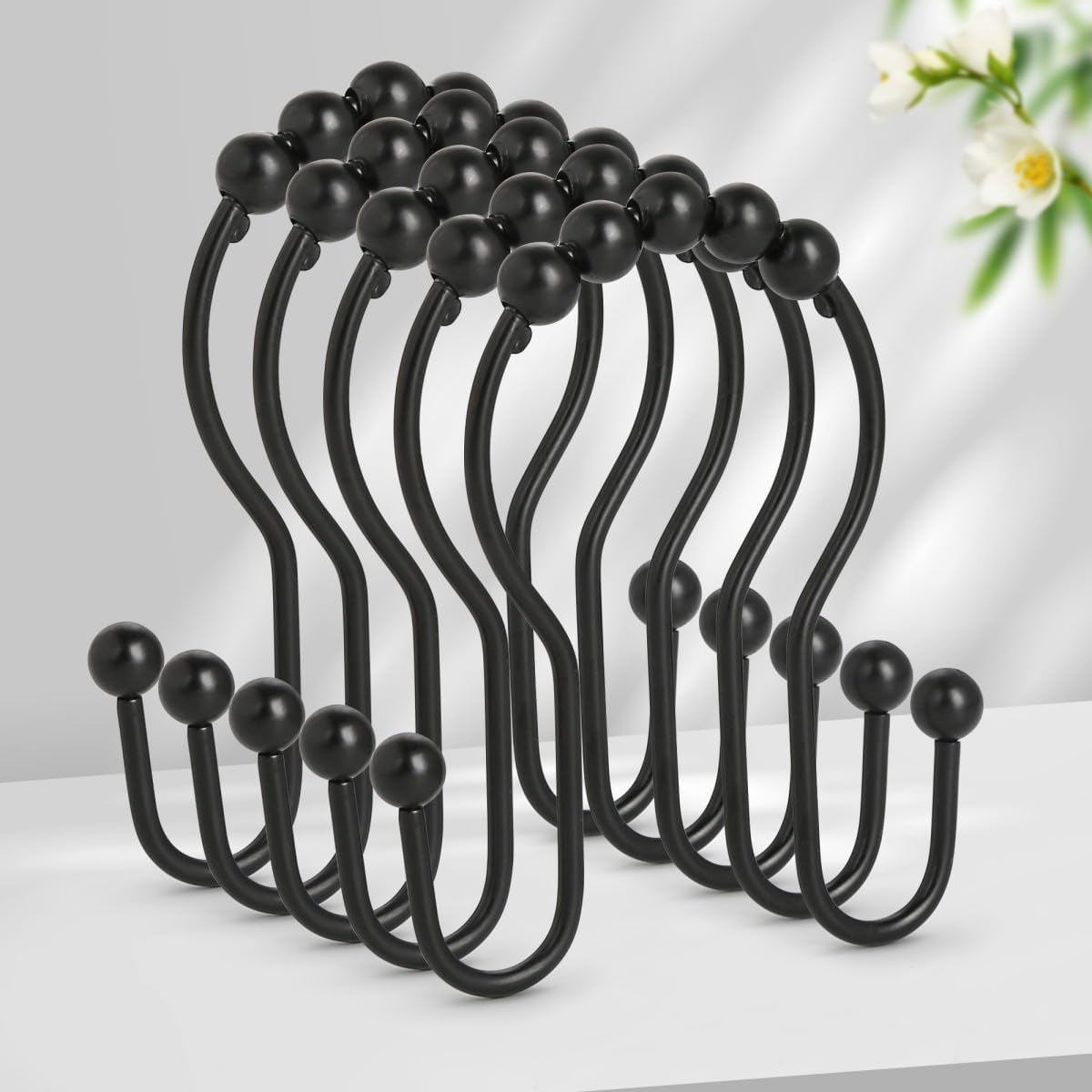 12 Black Sturdy Metal Shower Curtain Rings
