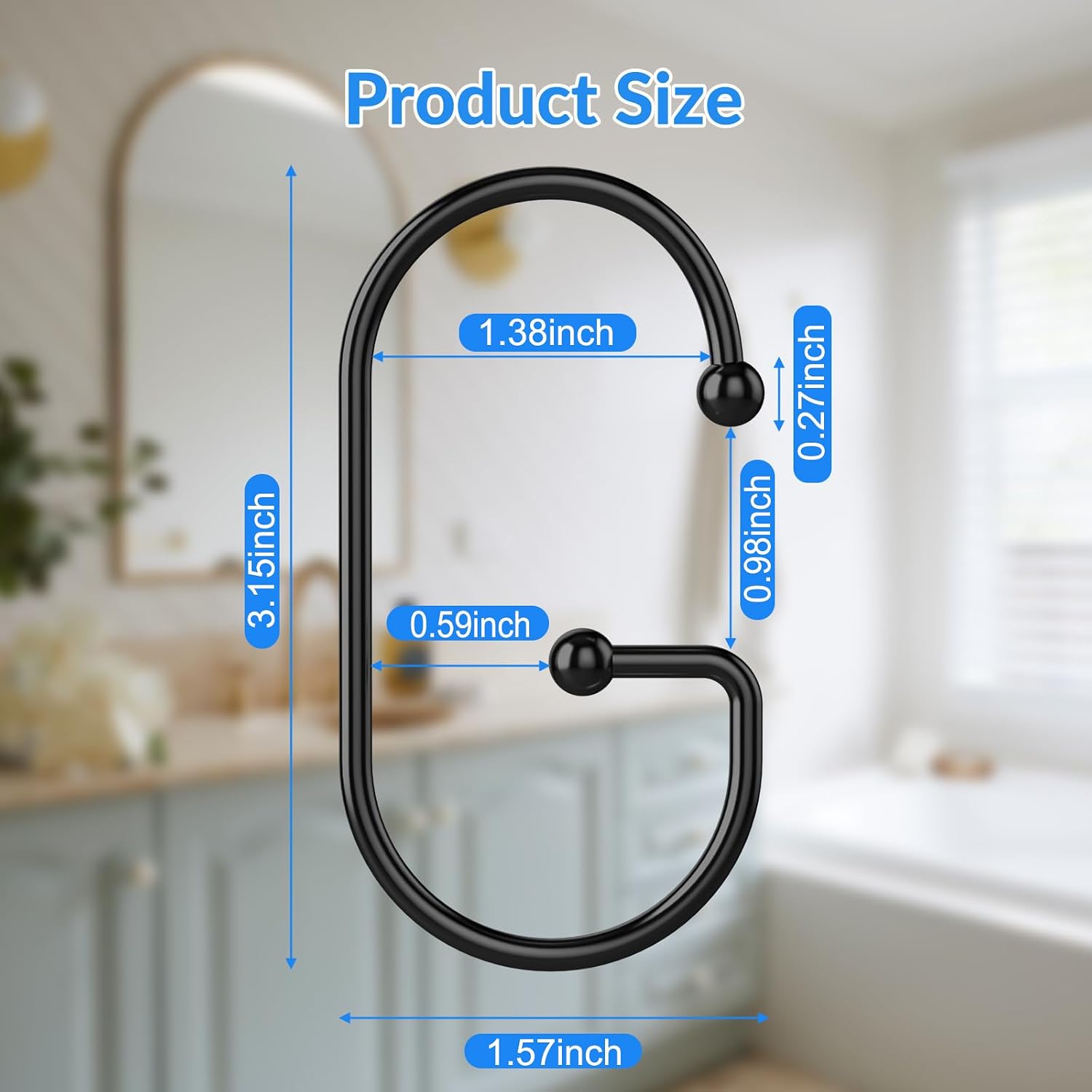 12 Black G-Shaped Rust-Resistant Shower Curtain Rings - Image 2