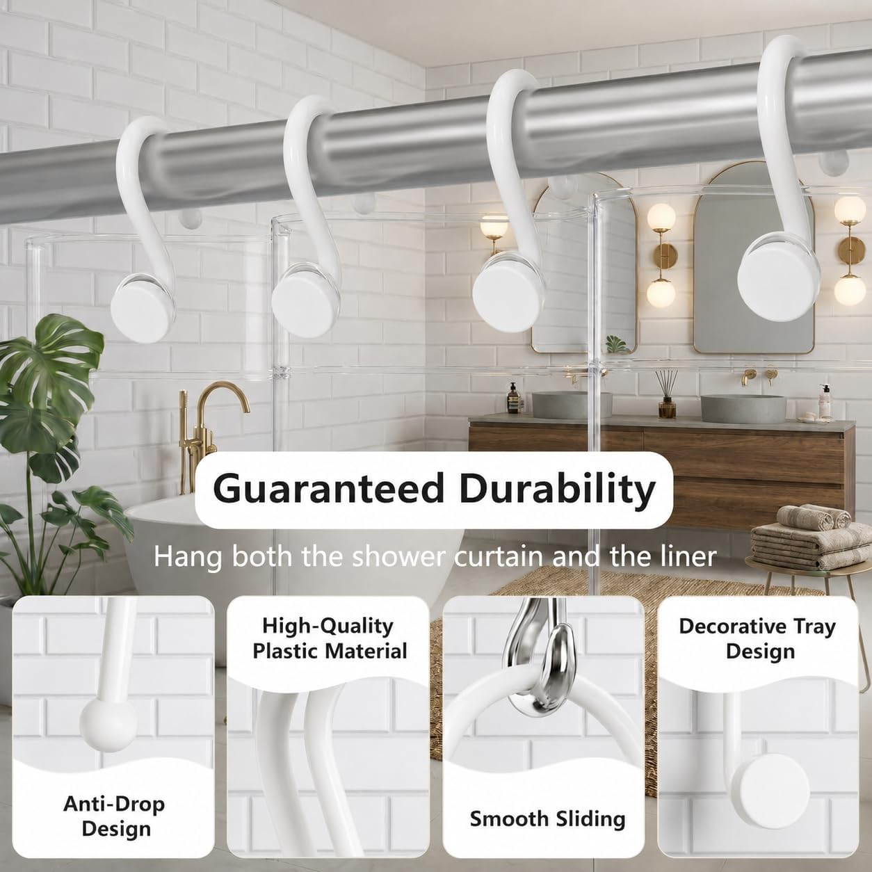12 White Plastic Ornamental Shower Curtain Hooks - Image 2