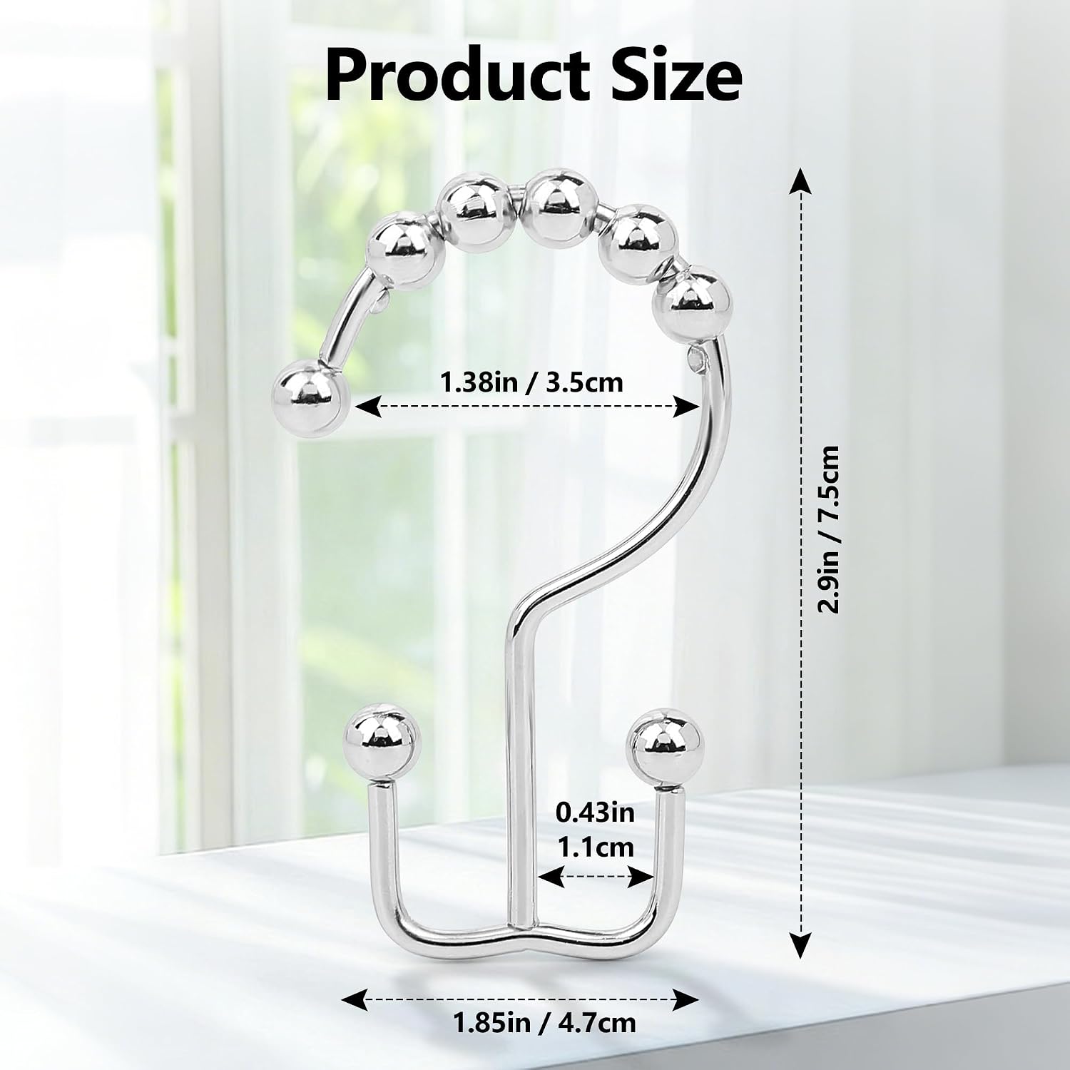 12 Chrome-Finish Metal Double Shower Curtain Rings - Image 2