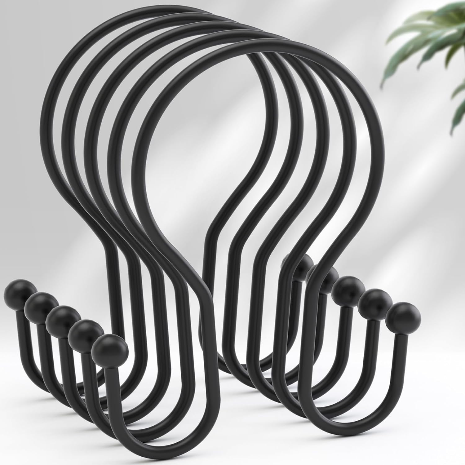12 Black Metal Simple Double-Hook Shower Curtain Rings