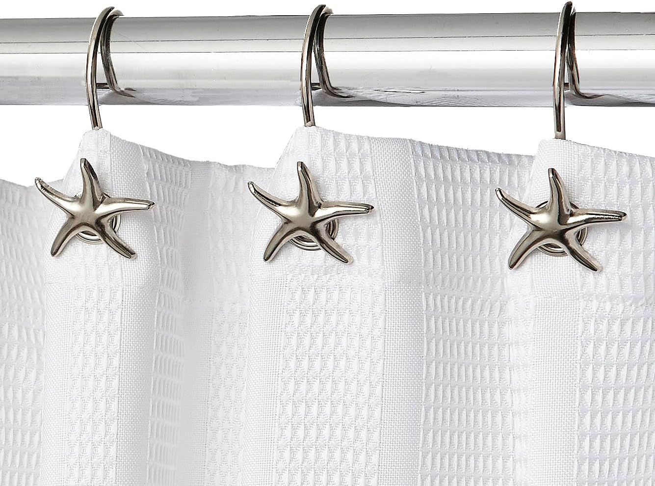 12 Chrome-Finish Starfish Shower Curtain Hooks