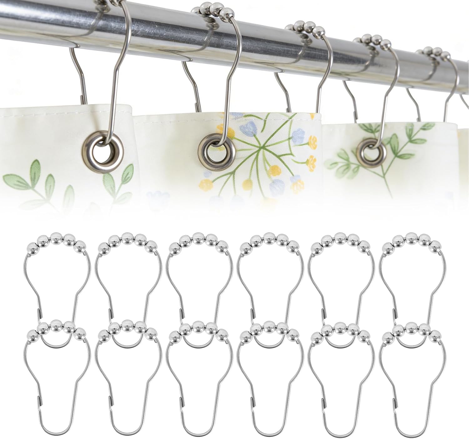 12 Rust-Resistant Stainless Steel Shower Curtain Hooks