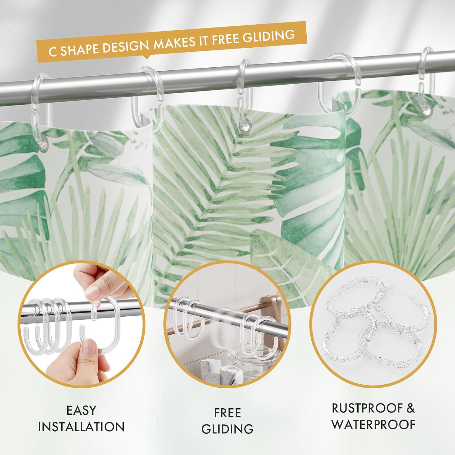 24 Clear Plastic C-Shaped Shower Curtain Rings - Image 2