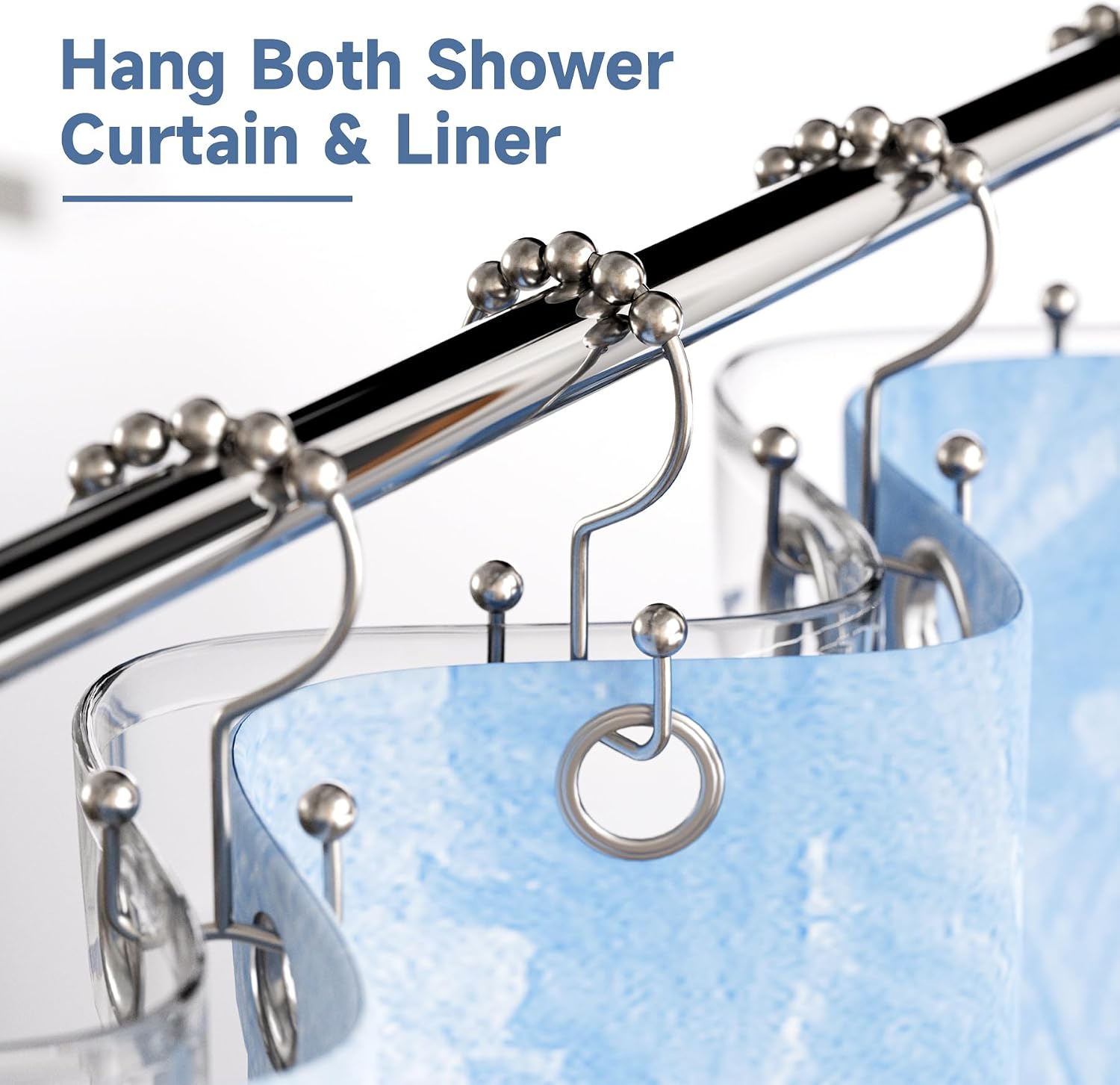 12 Nickel-Finish Double-Glide Shower Curtain Hook Rings - Image 2