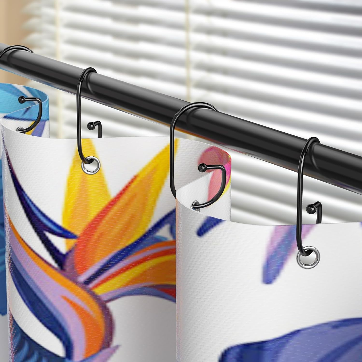 12 Black G-Shaped Rust-Resistant Shower Curtain Rings