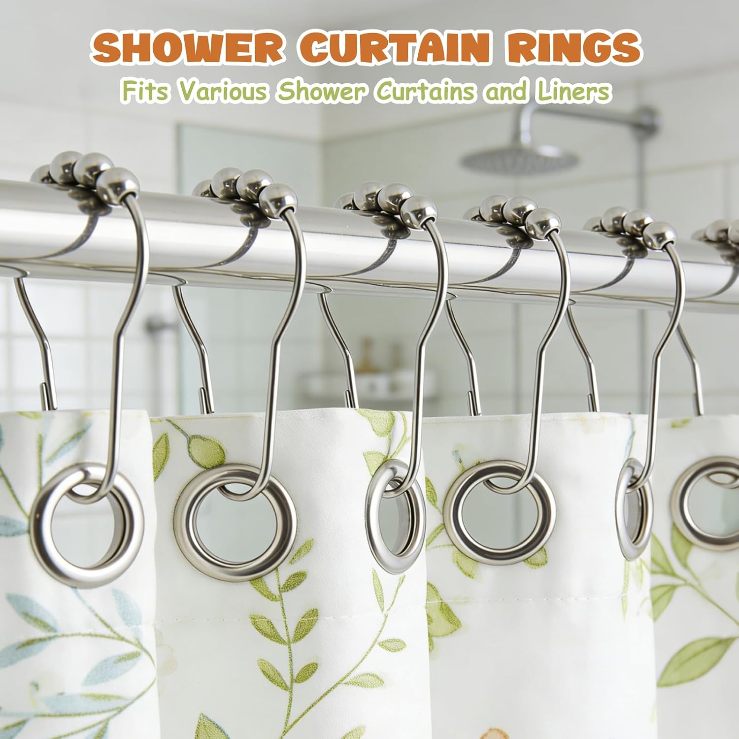 12 Rust-Resistant Stainless Steel Shower Curtain Hooks - Image 2
