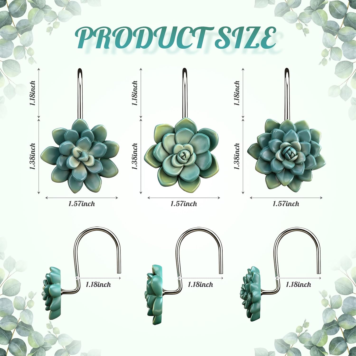 12 Green Succulent Resin Shower Curtain Hook Rings - Image 2