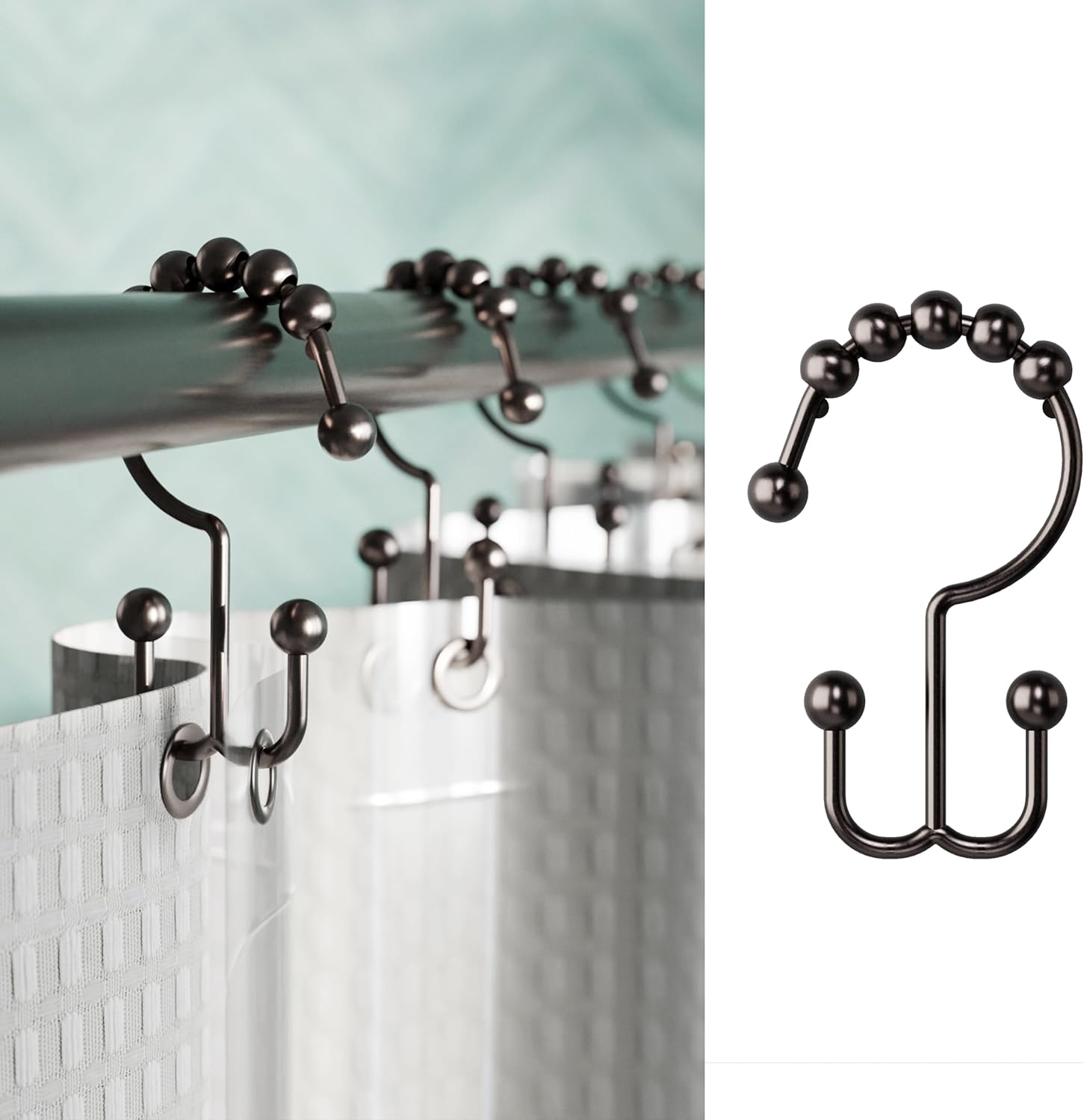 12 Oil-Rubbed Bronze Double-Glide Shower Curtain Rings - Image 2