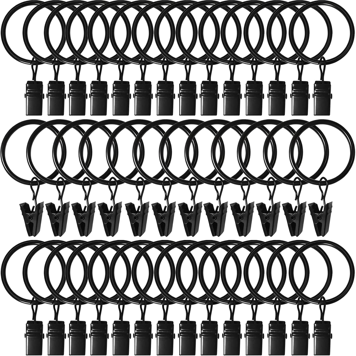 40 Black Metal Curtain Rings with Clips