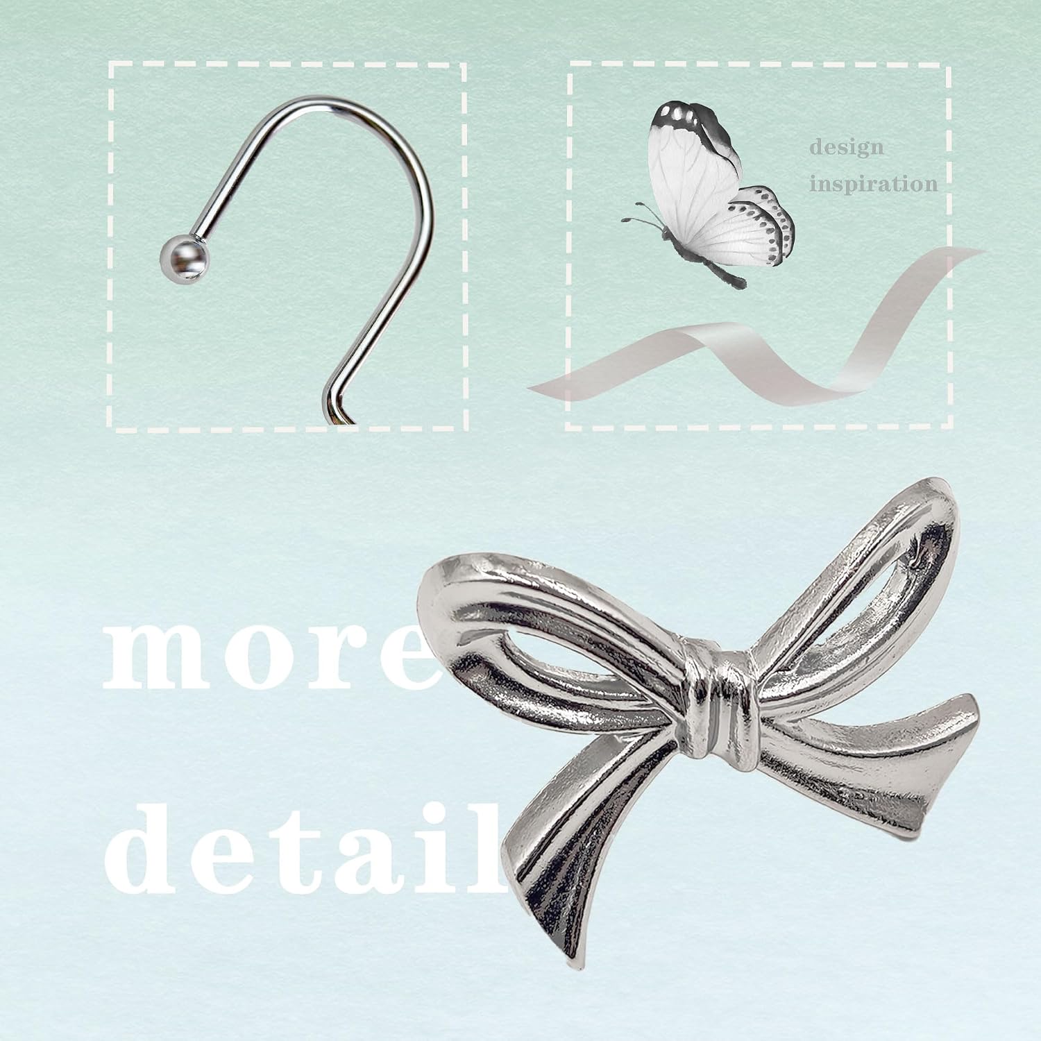 12 Silver Chrome Bow-Style Shower Curtain Rings - Image 2